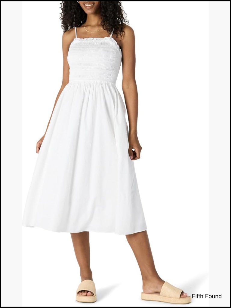 Regular-Fit Smocked Bodice Midi Dress Casual Pull On